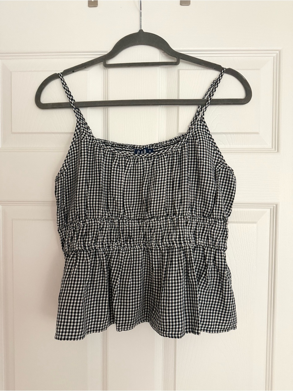 GAP black and white gingham peplum cami (M)